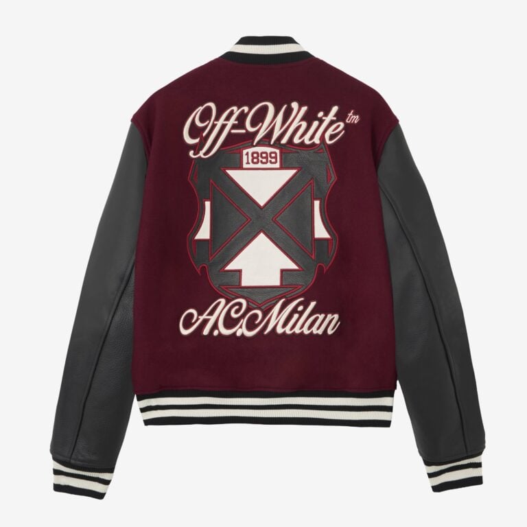 Off-White, Slam Jam, NY Yankees: quando il Milan diventa moda da collezione AC Milan x Off-White giacca varsity bordeaux collaborazione designer