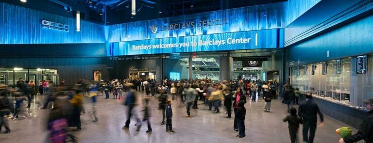 View of the Brooklyn Nets court at Barclays Center