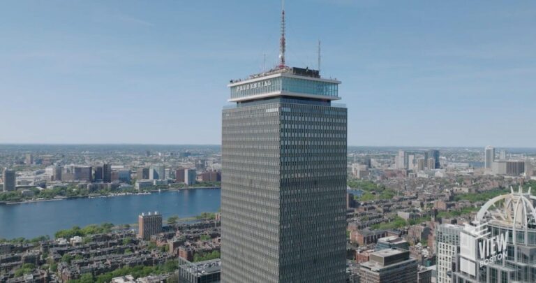 View Boston observation deck atop Prudential Tower with city skyline